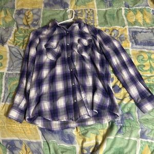 Purple long sleeve plaid shirt, size XL